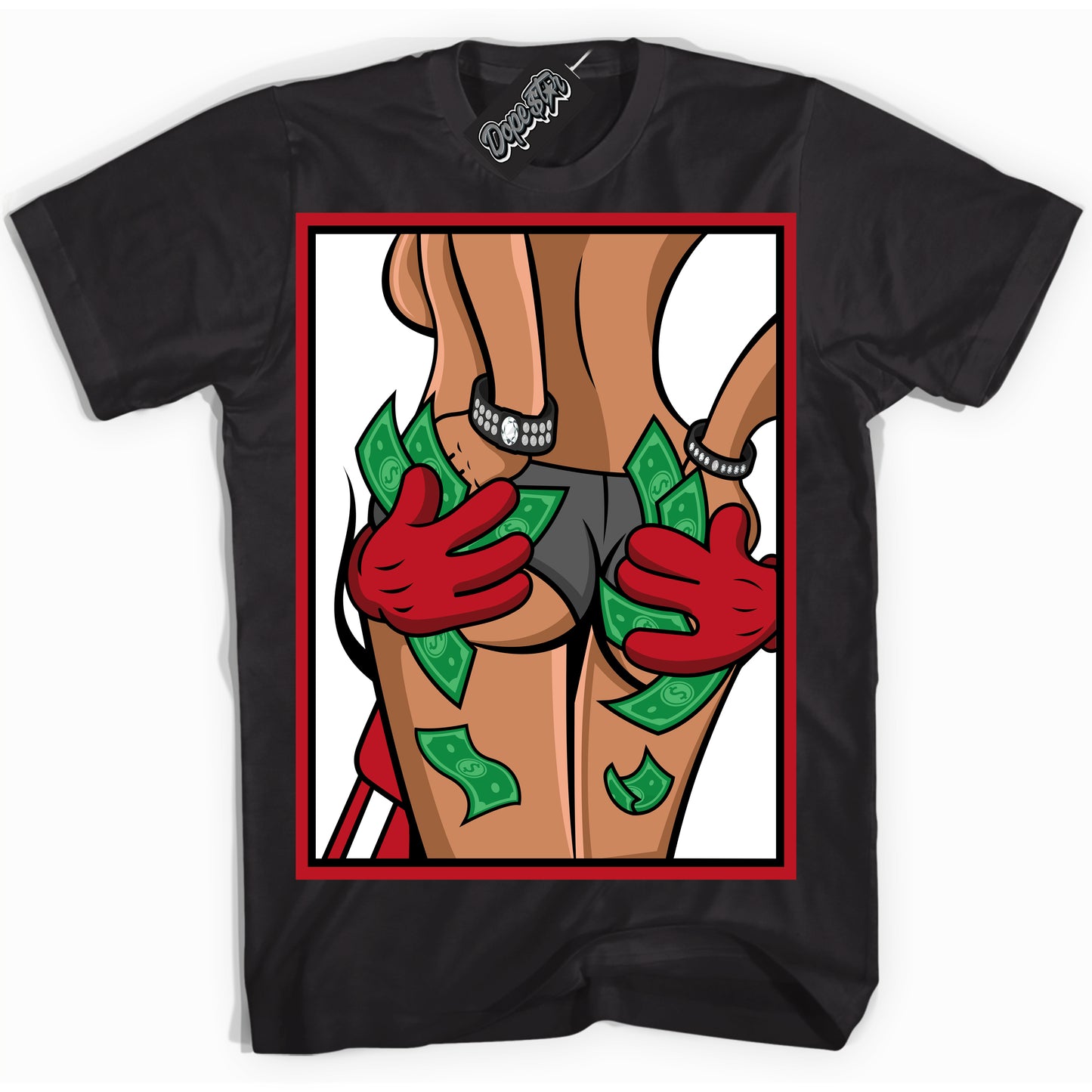 Cool Black Shirt with “Money Hands” design that perfectly matches the Trophy Room 1s Jordans.