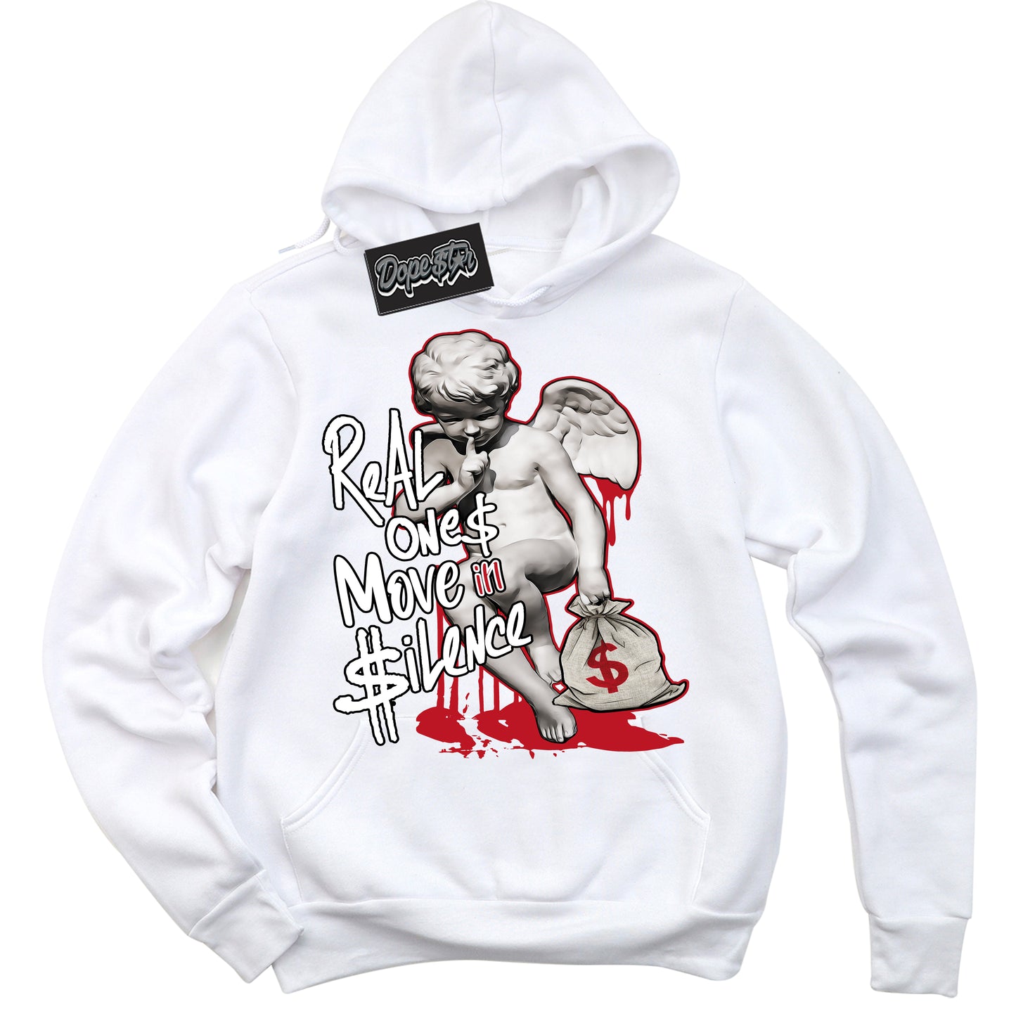 Cool White Hoodie with “Real Ones Cherub” design that Perfectly Matches Trophy Room 1s Jordans.