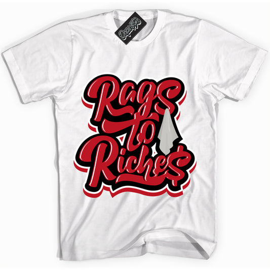 Cool White Shirt with “Rags To Riches” design that perfectly matches the Trophy Room 1s Jordans.