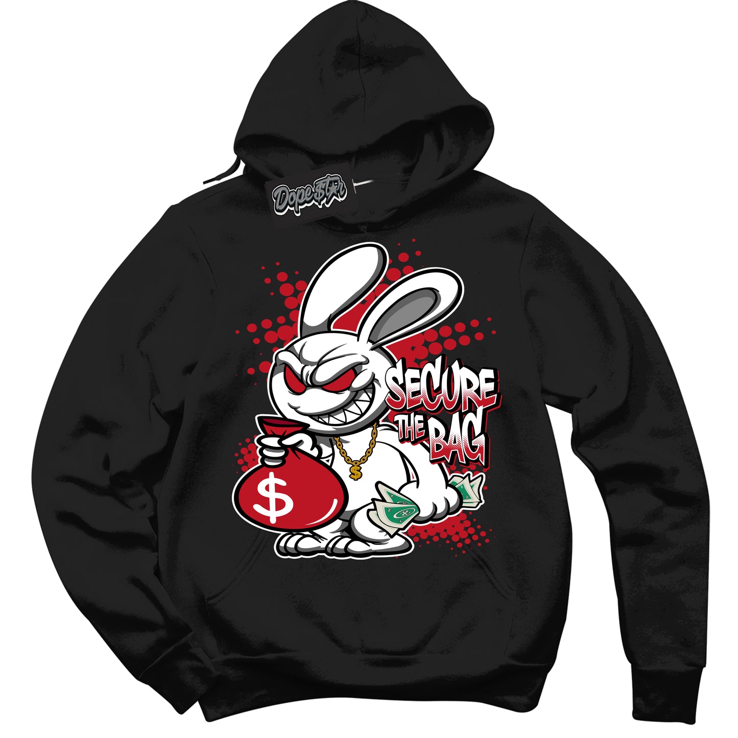 Cool Black Hoodie with “Secure The Bag” design that Perfectly Matches Trophy Room 1s Jordans.