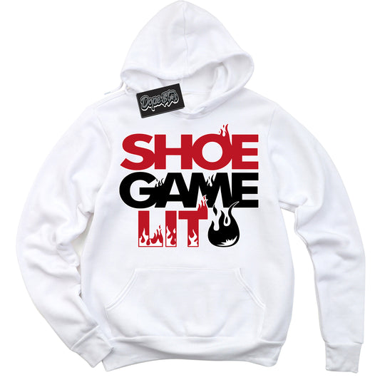 Cool White Hoodie with “Shoe Game Lit” design that Perfectly Matches Trophy Room 1s Jordans.