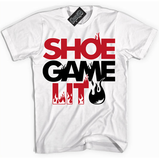Cool White Shirt with “Shoe Game Lit” design that perfectly matches the Trophy Room 1s Jordans.