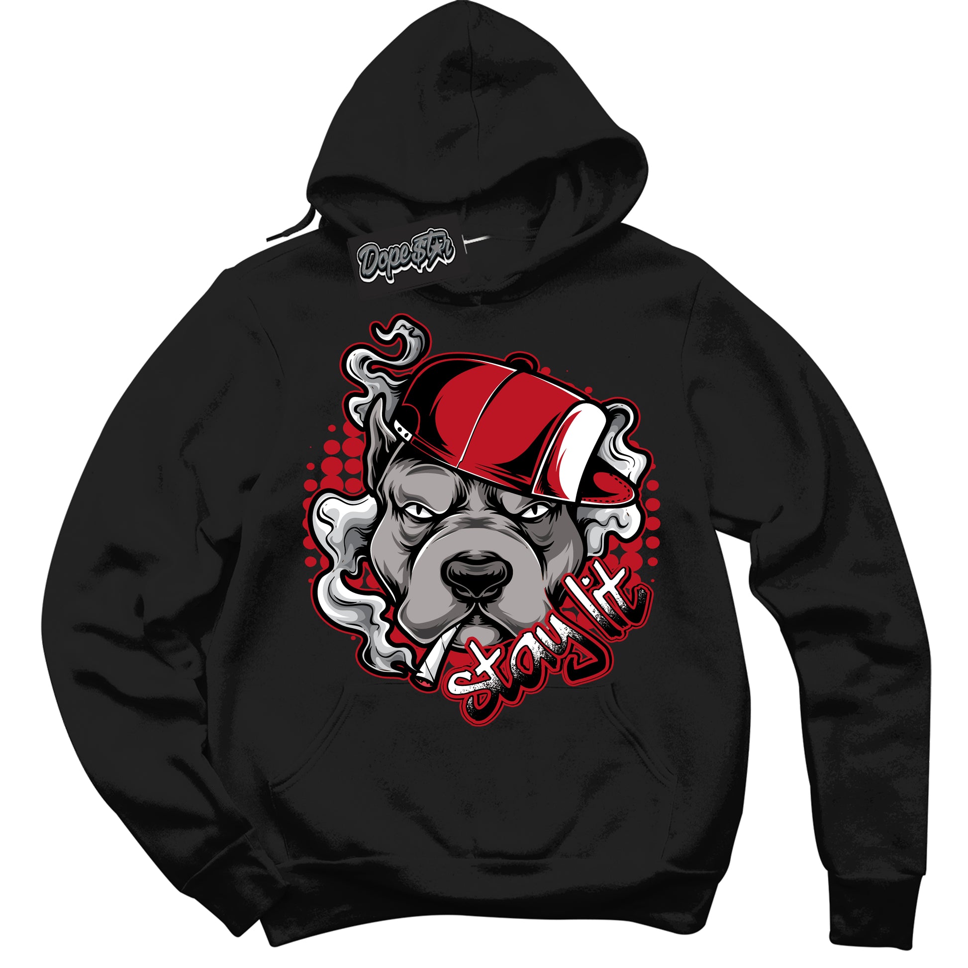 Cool Black Hoodie with “Stay Lit” design that Perfectly Matches Trophy Room 1s Jordans.