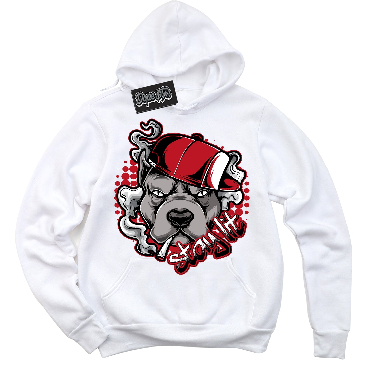 Cool White Hoodie with “Stay Lit” design that Perfectly Matches Trophy Room 1s Jordans.