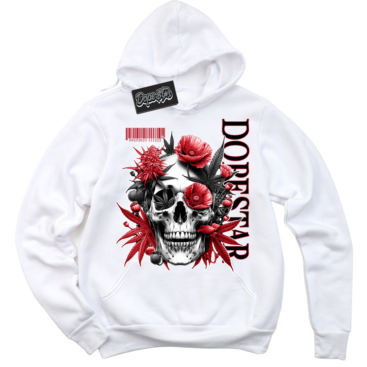 Cool White Hoodie with “Skull Poppies” design that Perfectly Matches Trophy Room 1s Jordans.