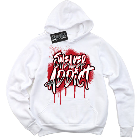 Cool White Hoodie with “Sneaker Addict” design that Perfectly Matches Trophy Room 1s Jordans.
