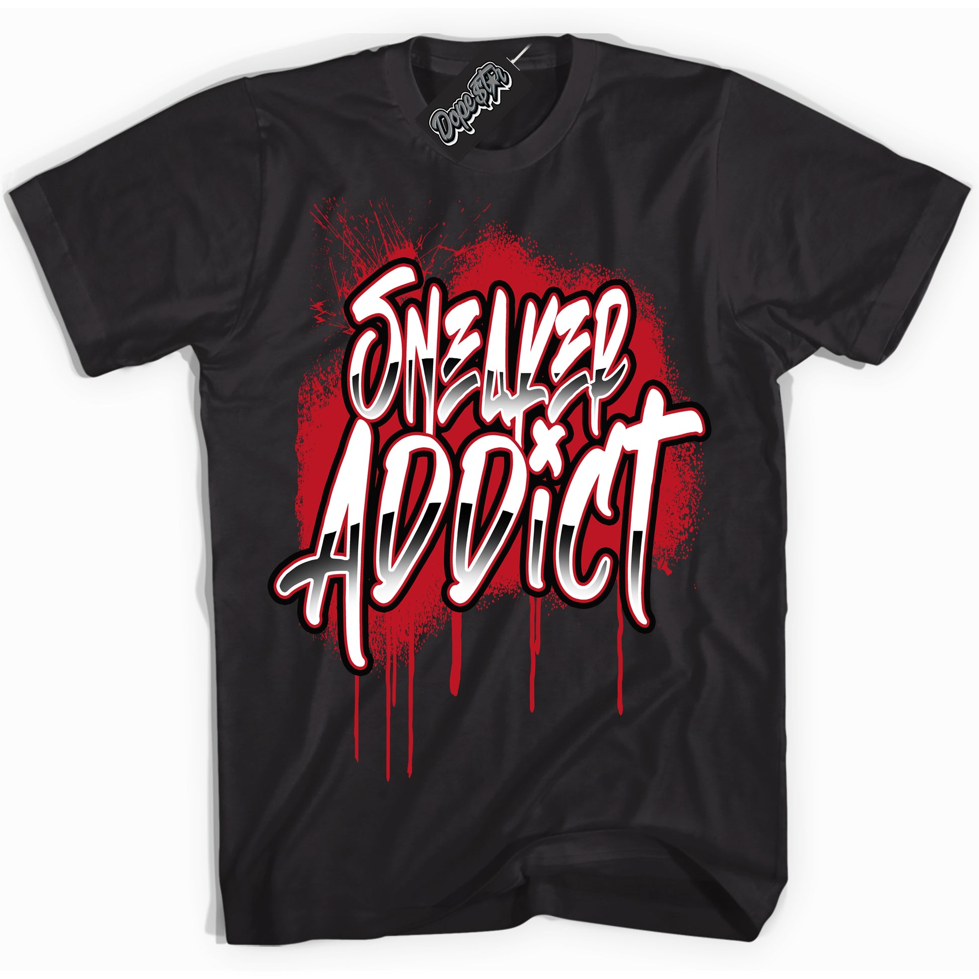 Cool Black Shirt with “Sneaker Addict” design that perfectly matches the Trophy Room 1s Jordans.