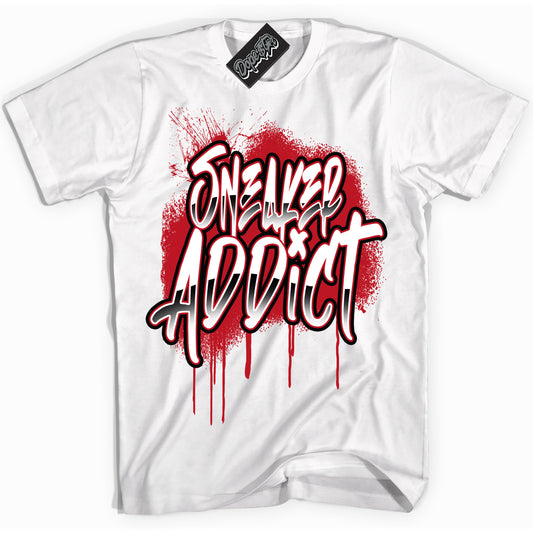 Cool White Shirt with “Sneaker Addict” design that perfectly matches the Trophy Room 1s Jordans.