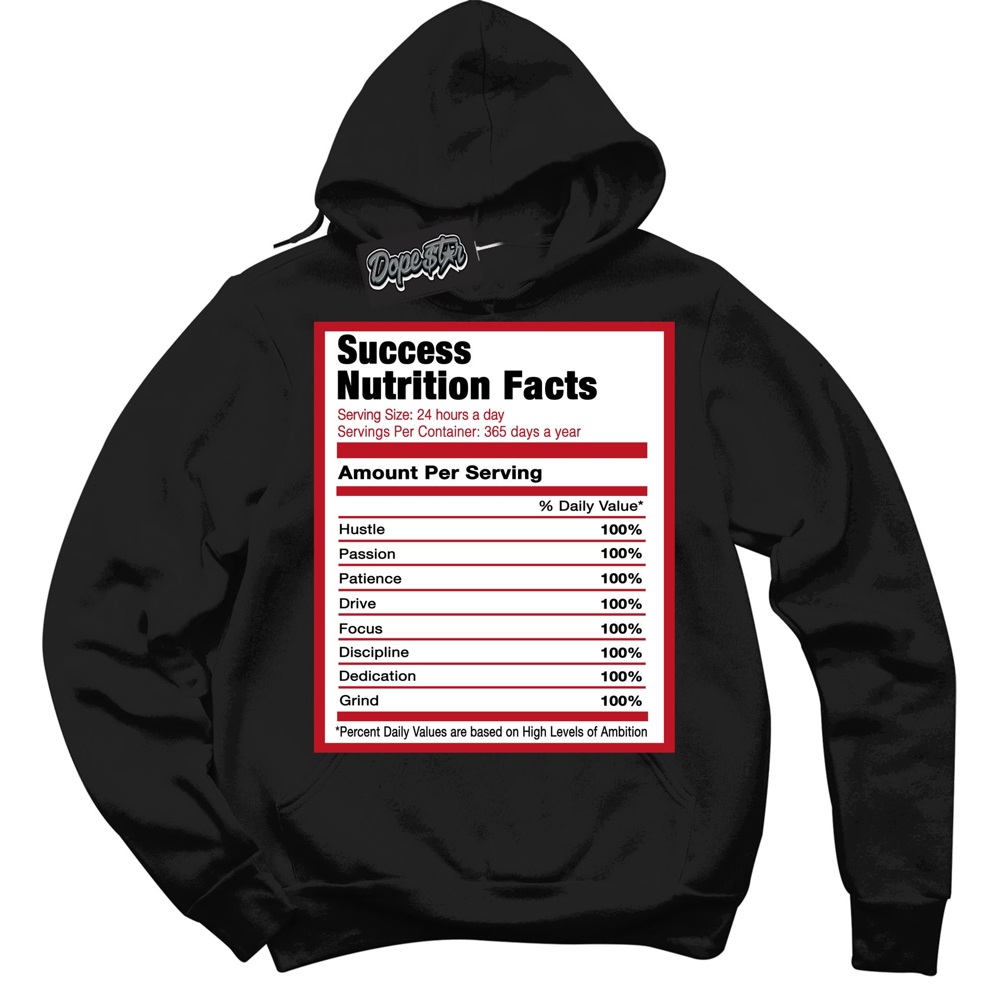 Cool Black Hoodie with “Success Nutrition” design that Perfectly Matches Trophy Room 1s Jordans.