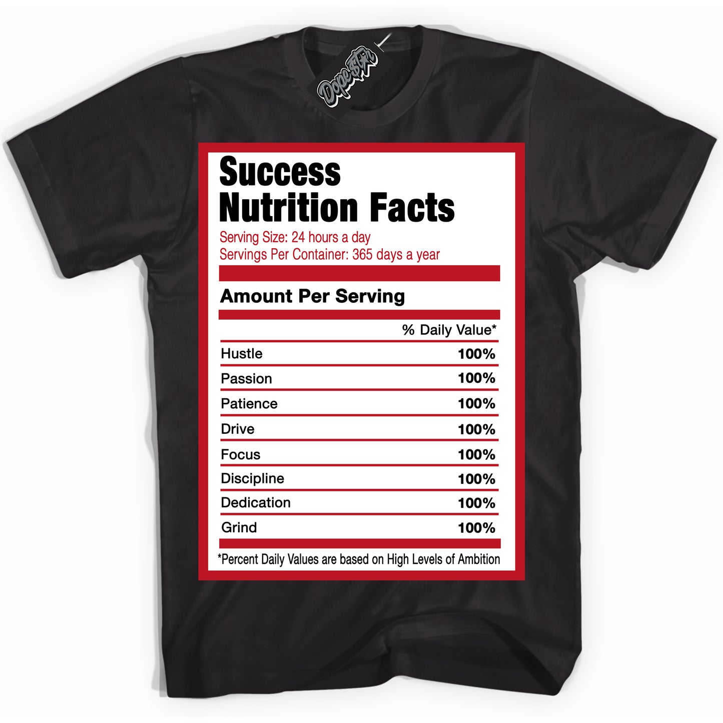 Cool Black Shirt with “Success Nutrition” design that perfectly matches the Trophy Room 1s Jordans.