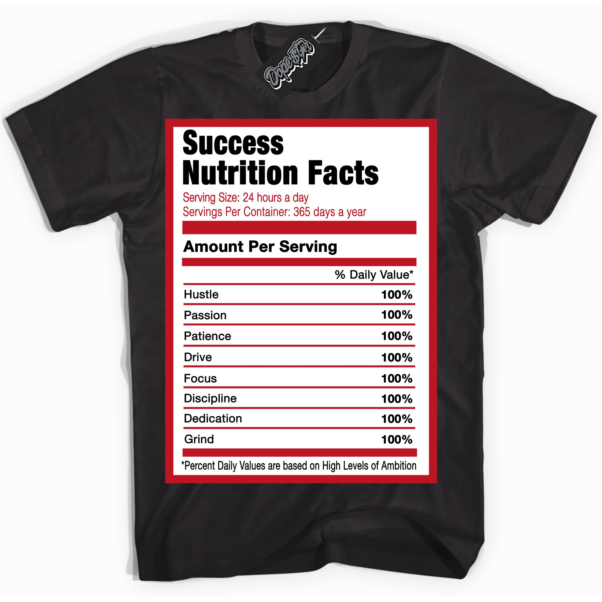 Cool Black Shirt with “Success Nutrition” design that perfectly matches the Trophy Room 1s Jordans.
