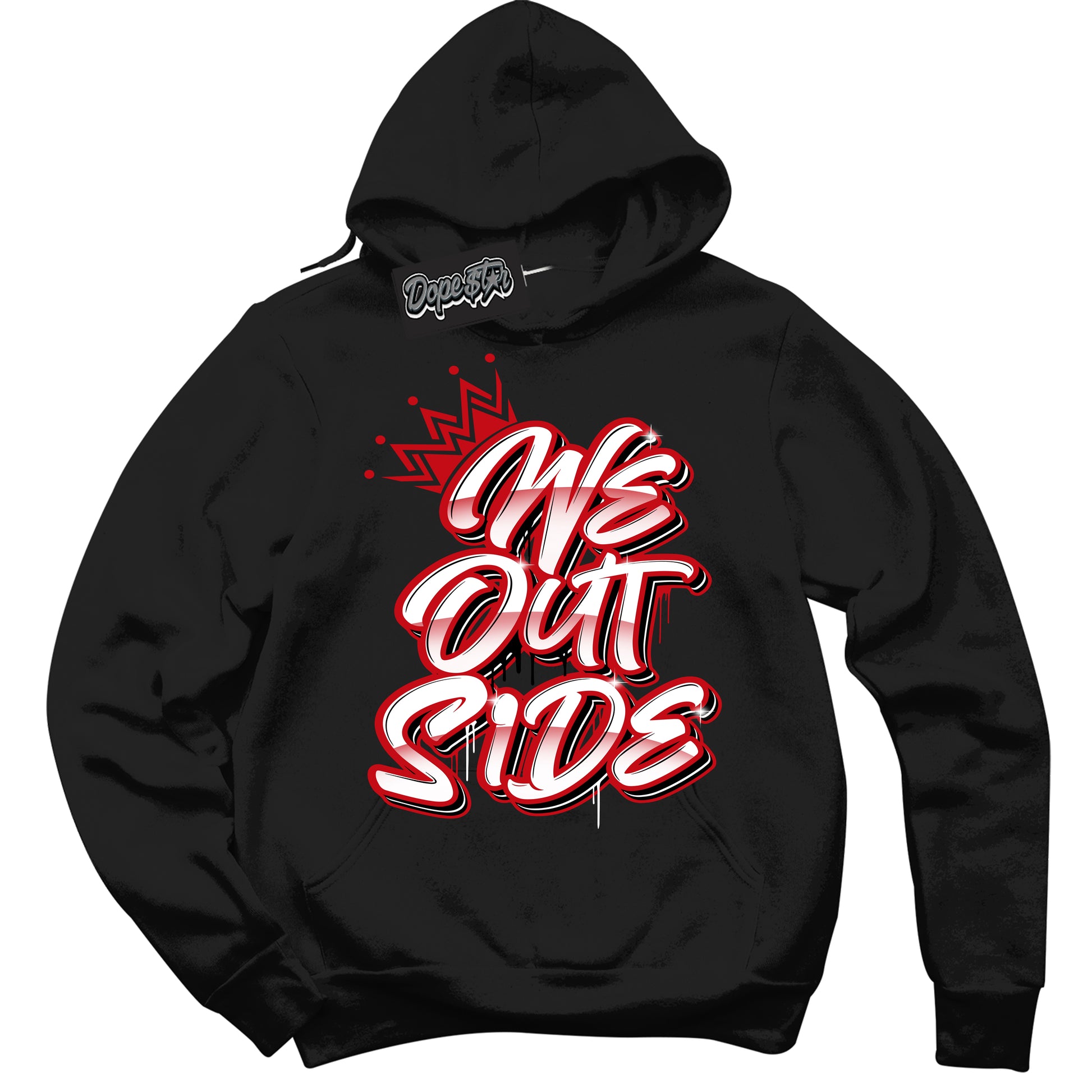 Cool Black Hoodie with “We Outside” design that Perfectly Matches Trophy Room 1s Jordans.