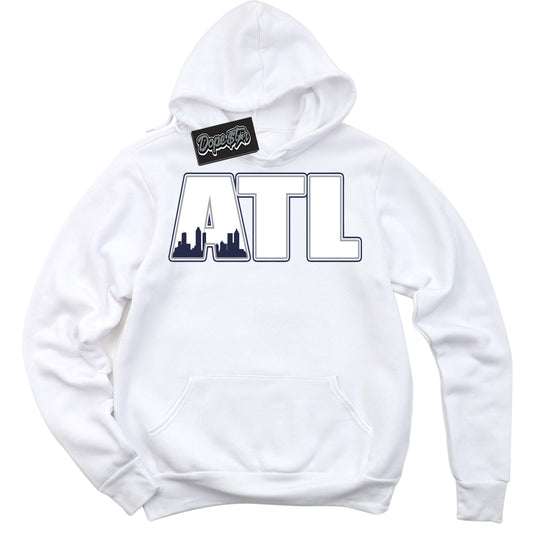 Cool White Hoodie with “Atlanta” design that Perfectly Matches Midnight Navy 3s Jordans.
