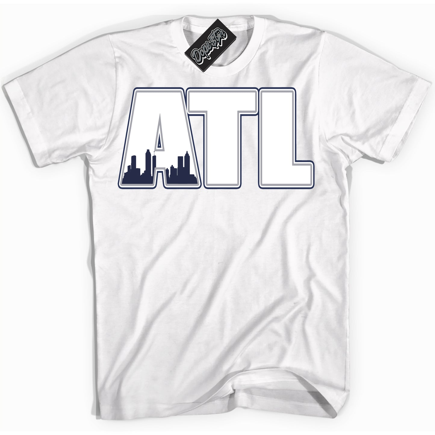 Cool White Shirt with “Atlanta” design that perfectly matches the Midnight Navy 3s Jordans.
