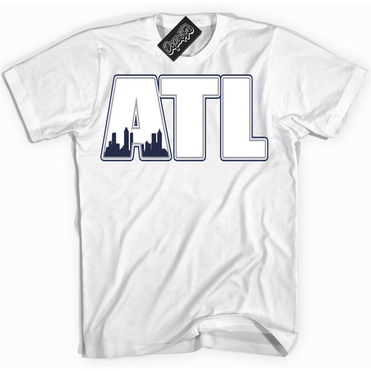 Cool White Shirt with “Atlanta” design that perfectly matches the Midnight Navy 3s Jordans.
