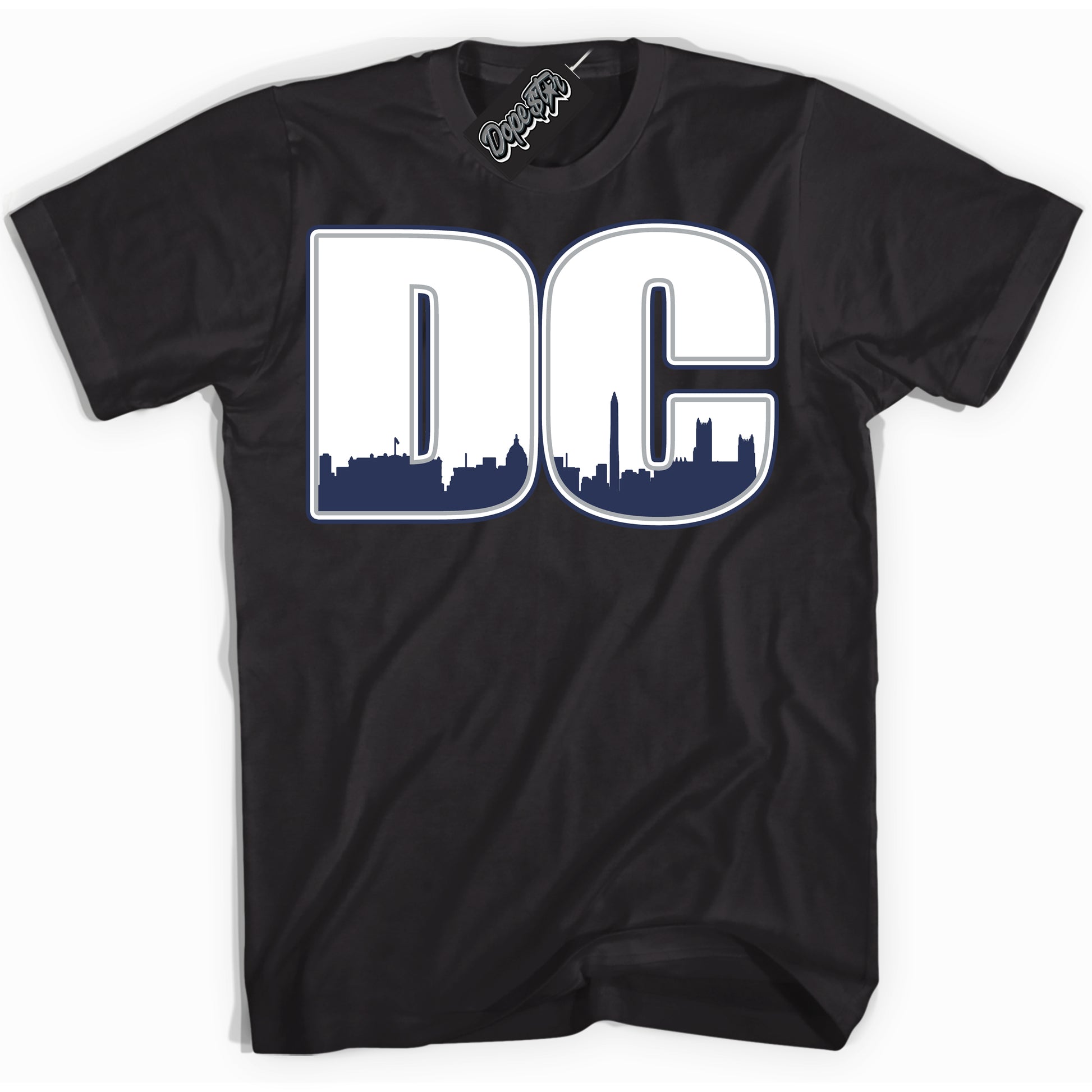 Cool Black Shirt with “DC” design that perfectly matches the Midnight Navy 3s Jordans.
