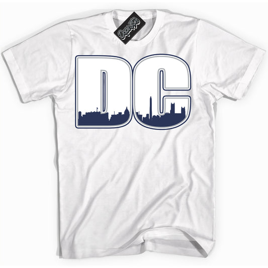 Cool White Shirt with “DC” design that perfectly matches the Midnight Navy 3s Jordans.
