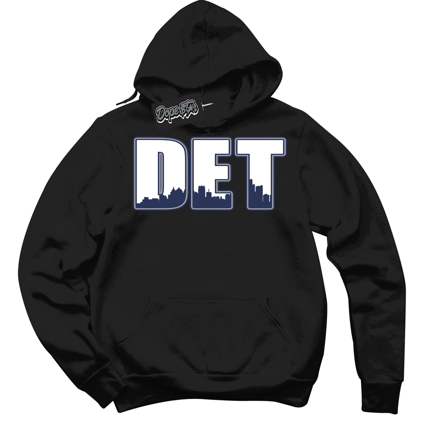 Cool Black Hoodie with “Detroit” design that Perfectly Matches Midnight Navy 3s Jordans.
