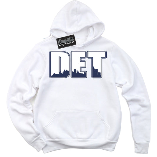 Cool White Hoodie with “Detroit” design that Perfectly Matches Midnight Navy 3s Jordans.
