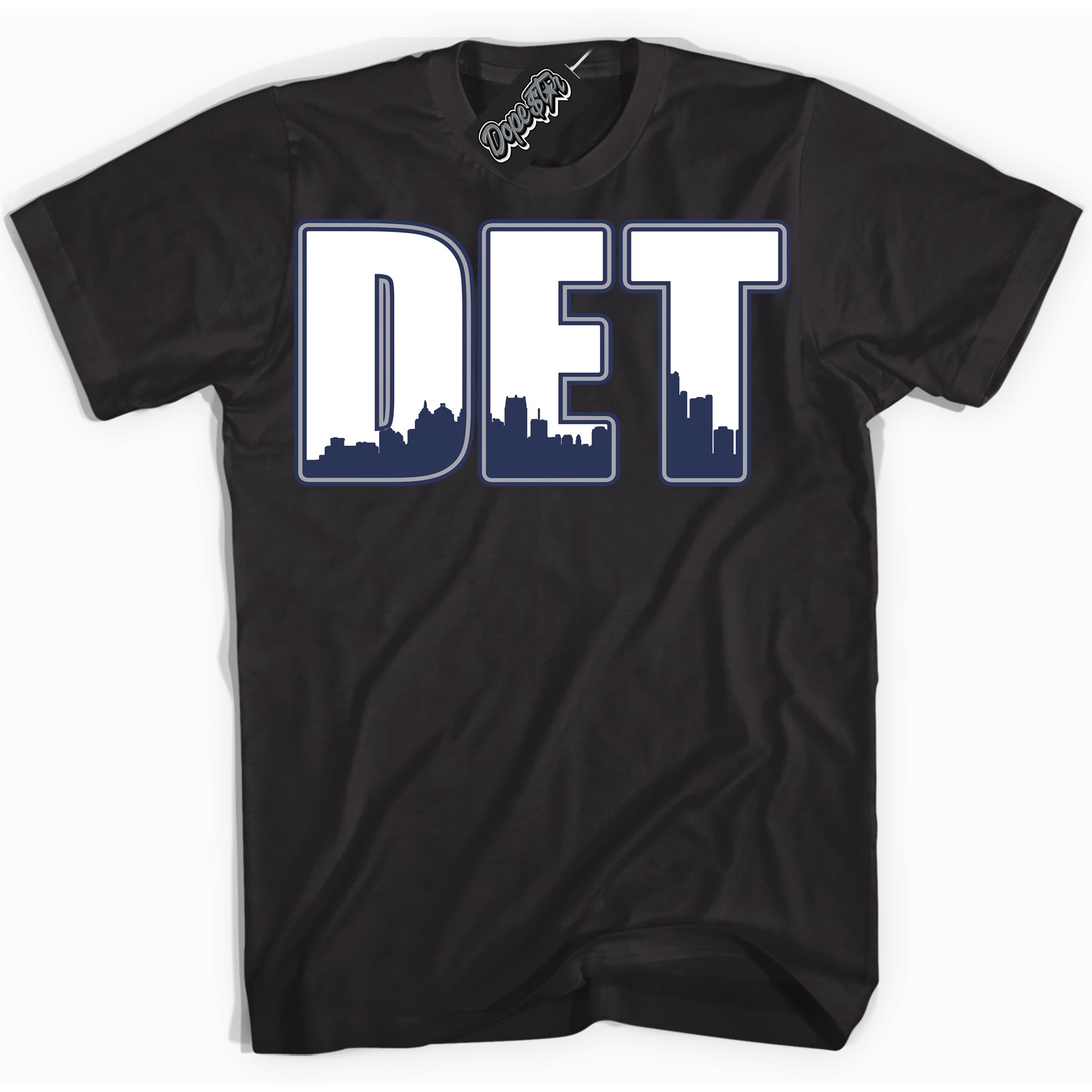 Cool Black Shirt with “Detroit” design that perfectly matches the Midnight Navy 3s Jordans.
