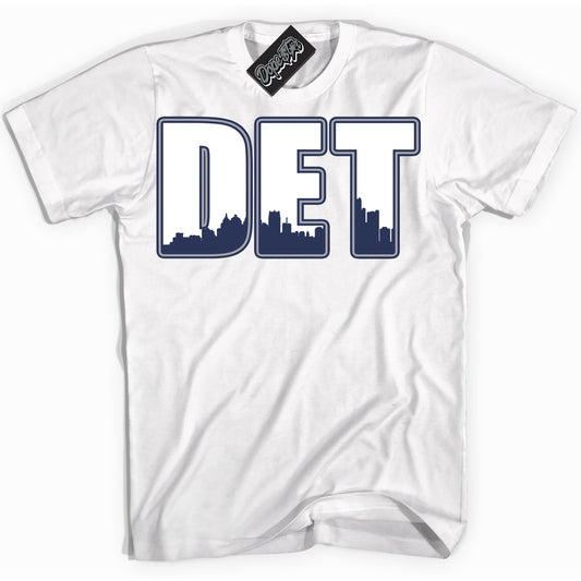 Cool White Shirt with “Detroit” design that perfectly matches the Midnight Navy 3s Jordans.
