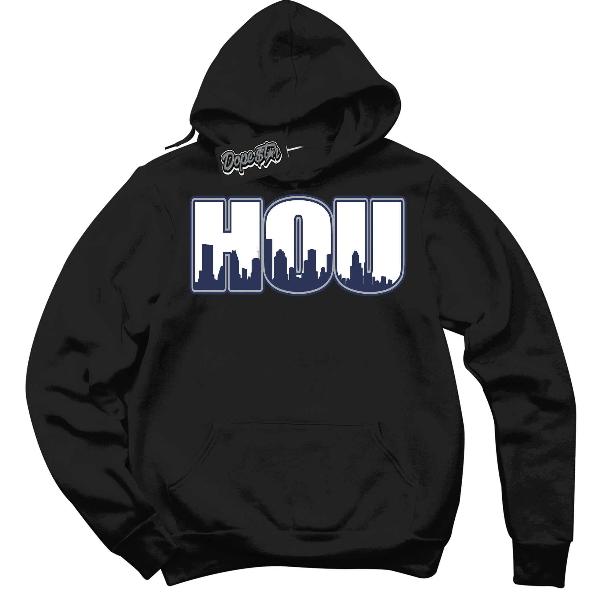 Cool Black Hoodie with “Houston” design that Perfectly Matches Midnight Navy 3s Jordans.
