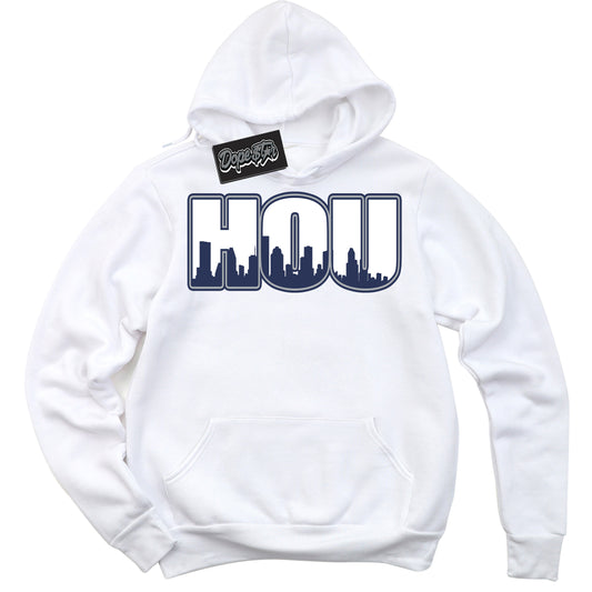 Cool White Hoodie with “Houston” design that Perfectly Matches Midnight Navy 3s Jordans.
