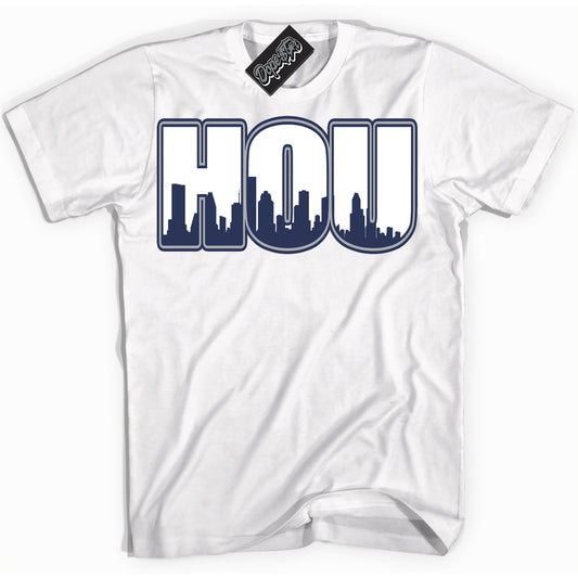 Cool White Shirt with “Houston” design that perfectly matches the Midnight Navy 3s Jordans.
