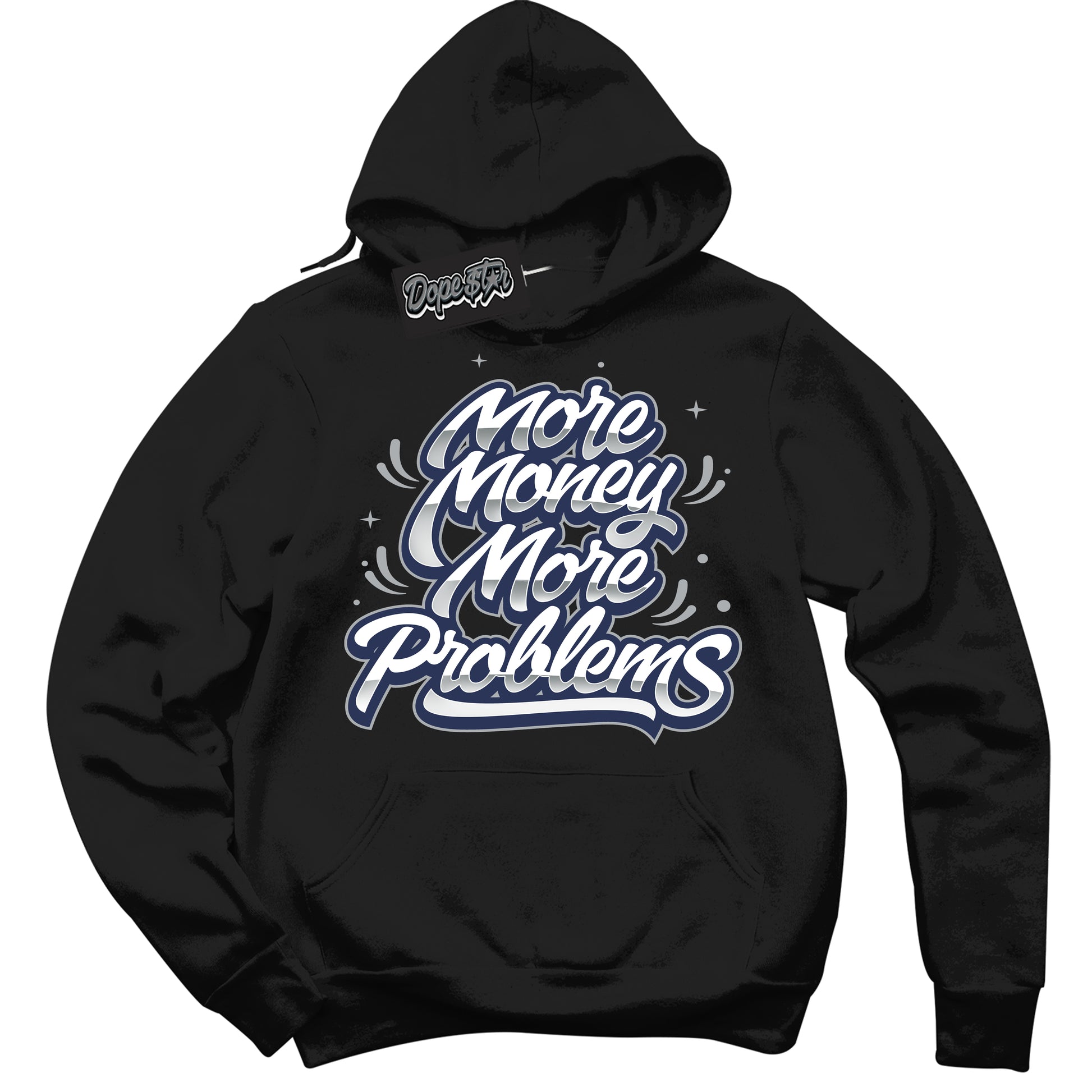 Cool Black Hoodie with “More Money More Problems” design that Perfectly Matches Midnight Navy 3s Jordans.
