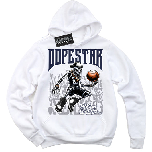 Cool White Hoodie with “Making Legends” design that Perfectly Matches Midnight Navy 3s Jordans.
