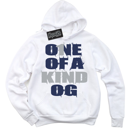 Cool White Hoodie with “One Of A Kind” design that Perfectly Matches Midnight Navy 3s Jordans.
