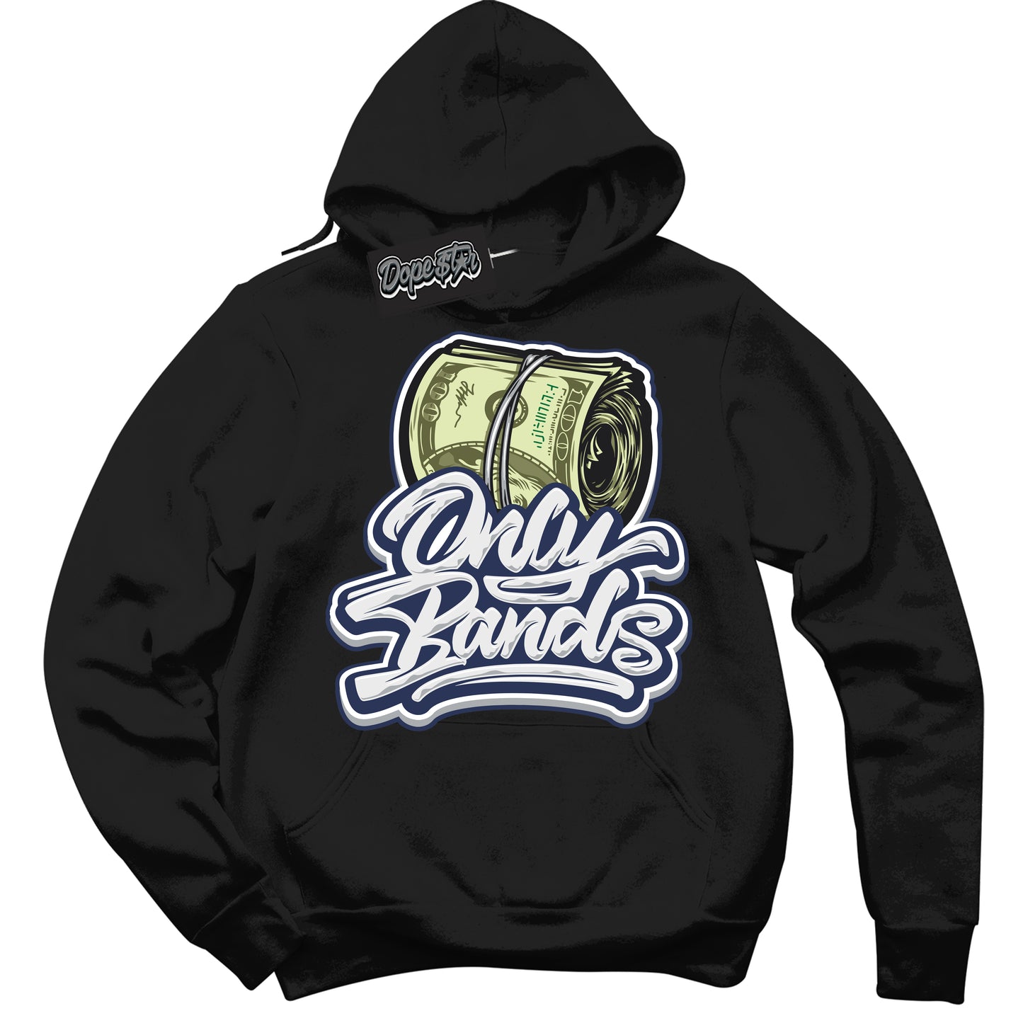 Cool Black Hoodie with “Only Bands” design that Perfectly Matches Midnight Navy 3s Jordans.
