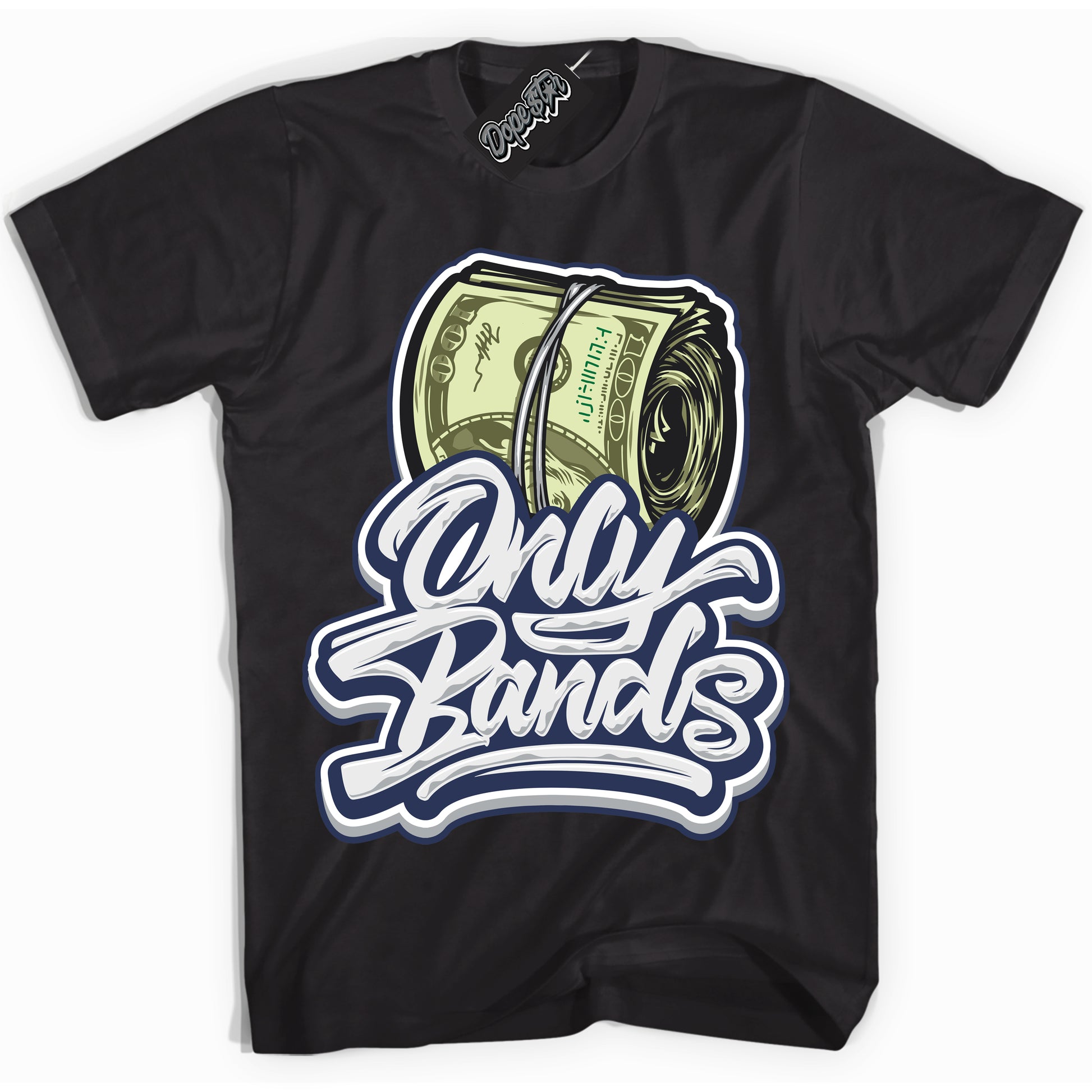 Cool Black Shirt with “Only Bands” design that perfectly matches the Midnight Navy 3s Jordans.
