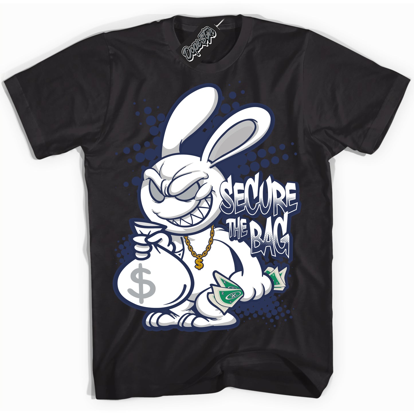 Cool Black Shirt with “Secure The Bag” design that perfectly matches the Midnight Navy 3s Jordans.

