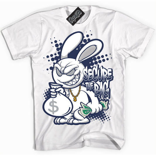 Cool White Shirt with “Secure The Bag” design that perfectly matches the Midnight Navy 3s Jordans.
