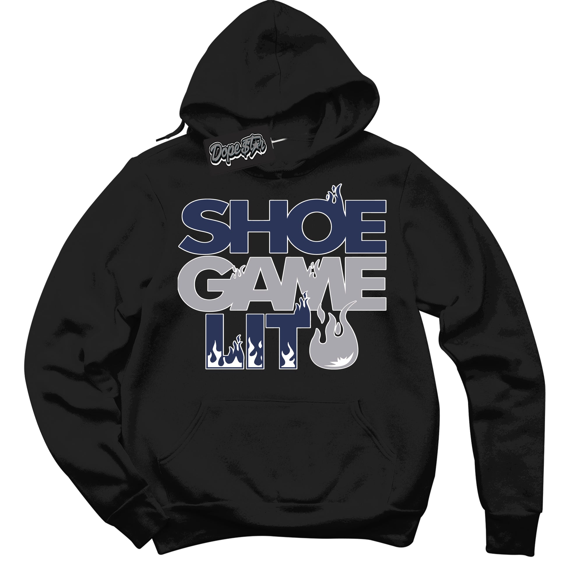Cool Black Hoodie with “Shoe Game Lit” design that Perfectly Matches Midnight Navy 3s Jordans.
