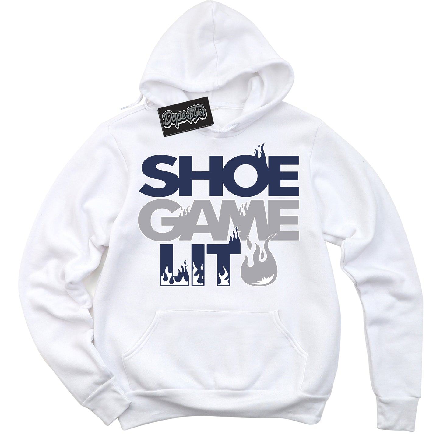 Cool White Hoodie with “Shoe Game Lit” design that Perfectly Matches Midnight Navy 3s Jordans.
