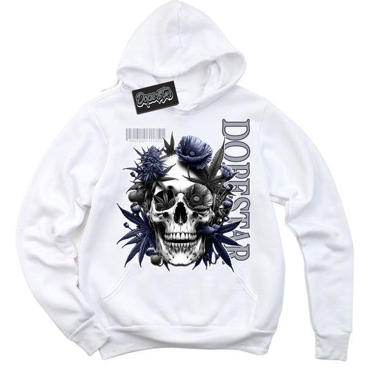 Cool White Hoodie with “Skull Poppies” design that Perfectly Matches Midnight Navy 3s Jordans.
