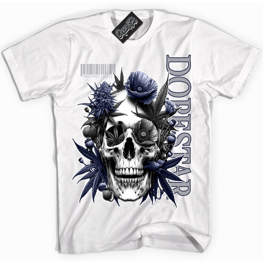 Cool White Shirt with “Skull Poppies” design that perfectly matches the Midnight Navy 3s Jordans.
