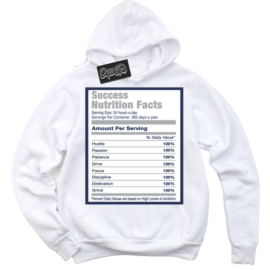 Cool White Hoodie with “Success Nutrition” design that Perfectly Matches Midnight Navy 3s Jordans.
