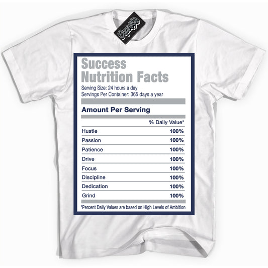 Cool White Shirt with “Success Nutrition” design that perfectly matches the Midnight Navy 3s Jordans.
