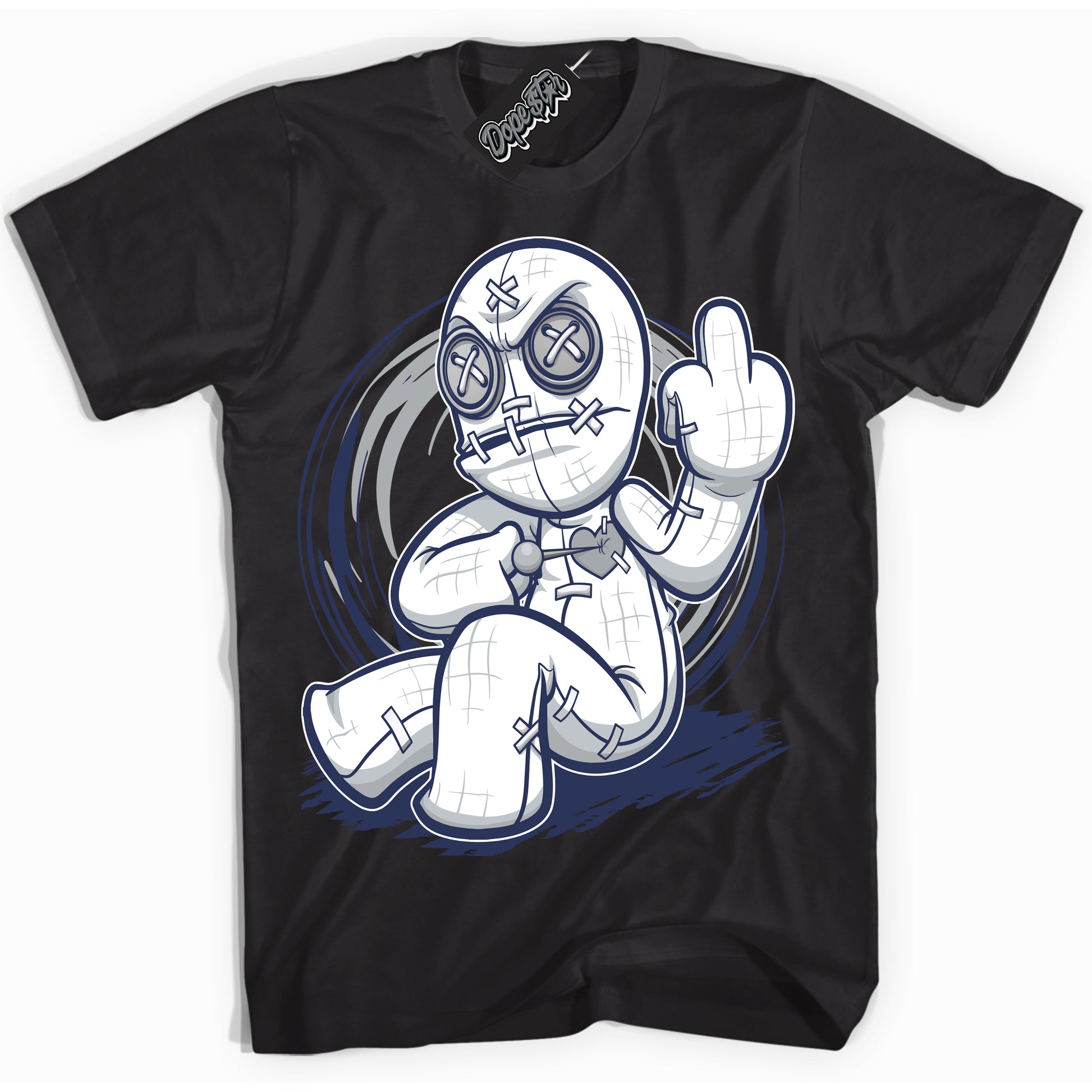 Cool Black Shirt with “Voodoo Doll” design that perfectly matches the Midnight Navy 3s Jordans.
