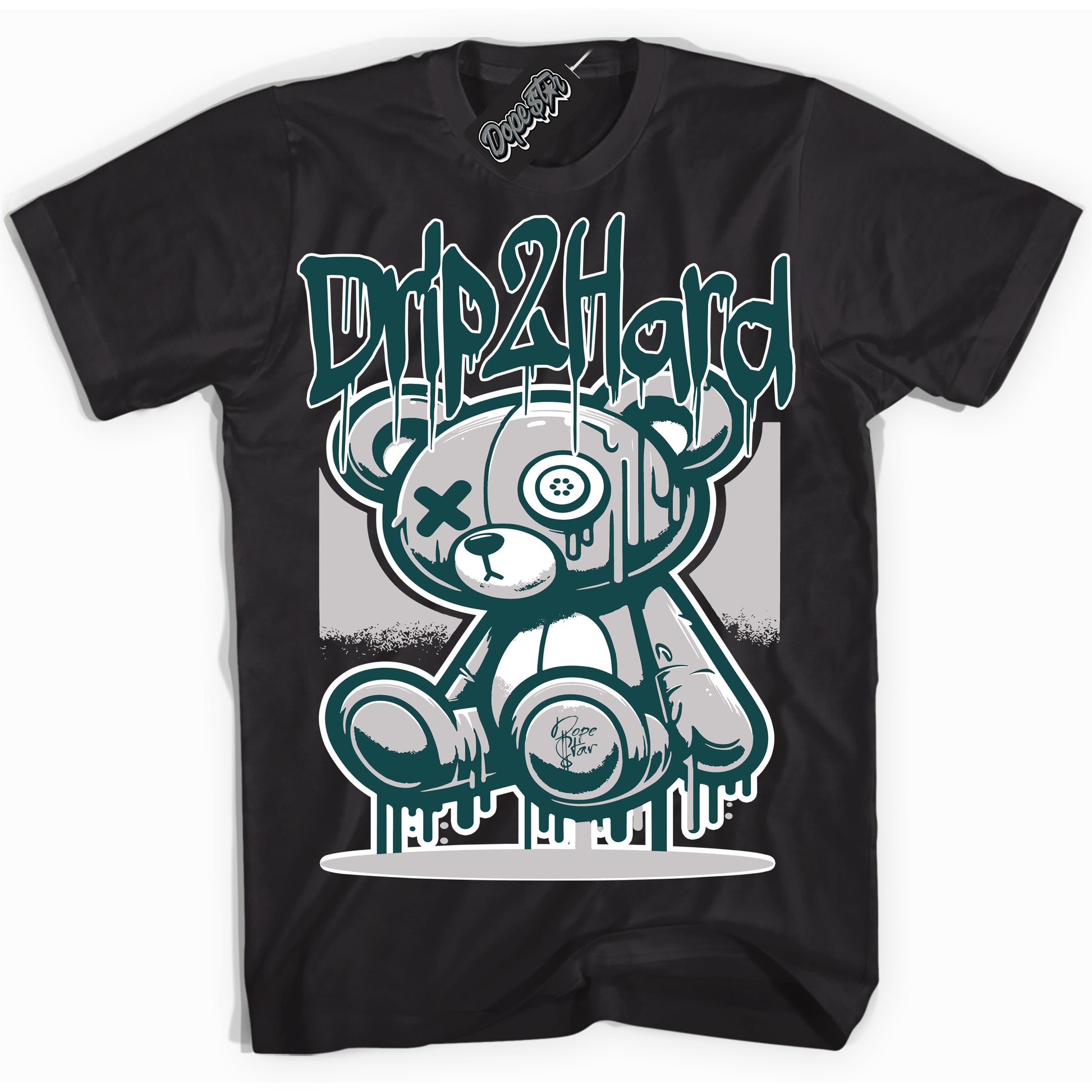 Cool Black Shirt with “ Drip 2 Hard ” design that perfectly matches Oxidized Green 4s Jordans.