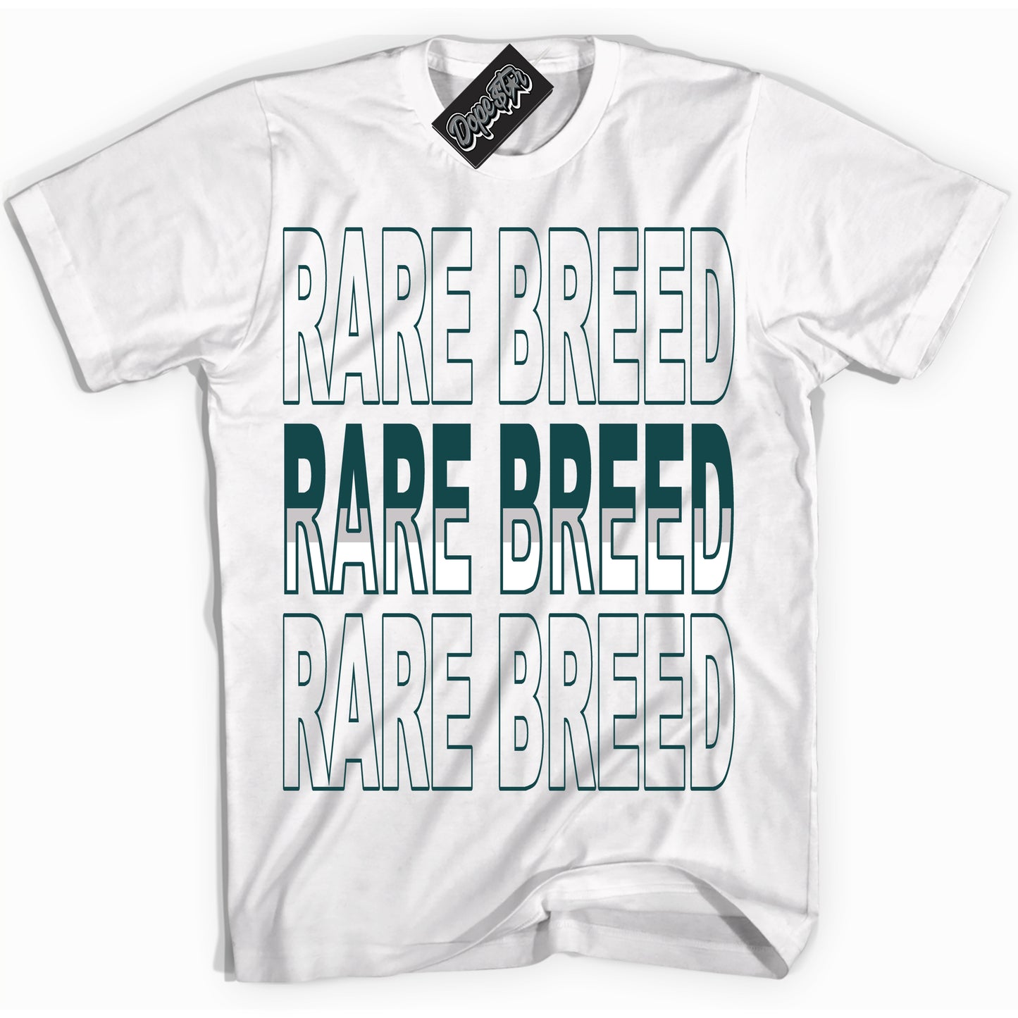 Cool White Shirt with “ Rare Breed ” design that perfectly matches Oxidized Green 4s Jordans.