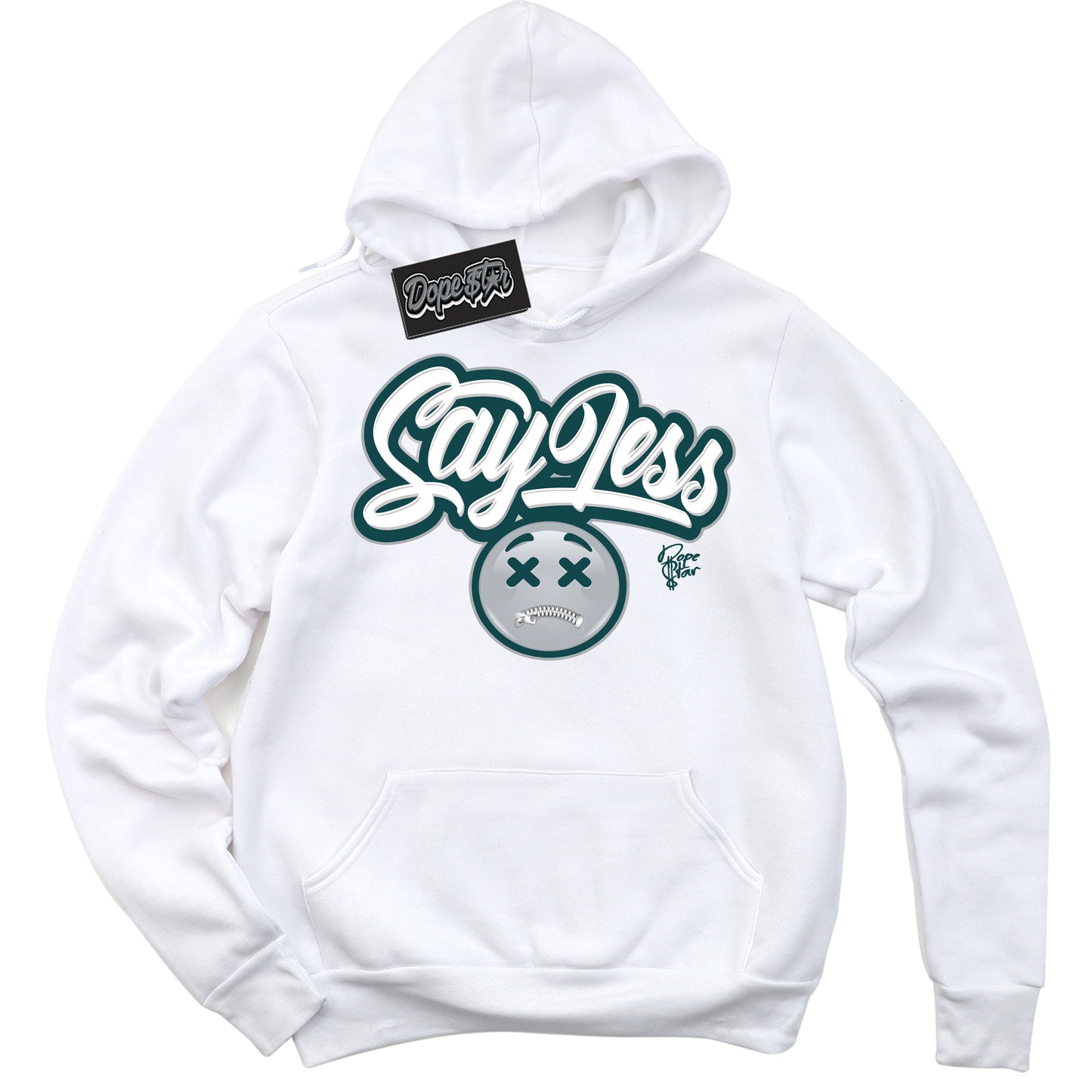 Cool White Hoodie with “ Say Less ”  design that Perfectly Matches Oxidized Green 4s Jordans.