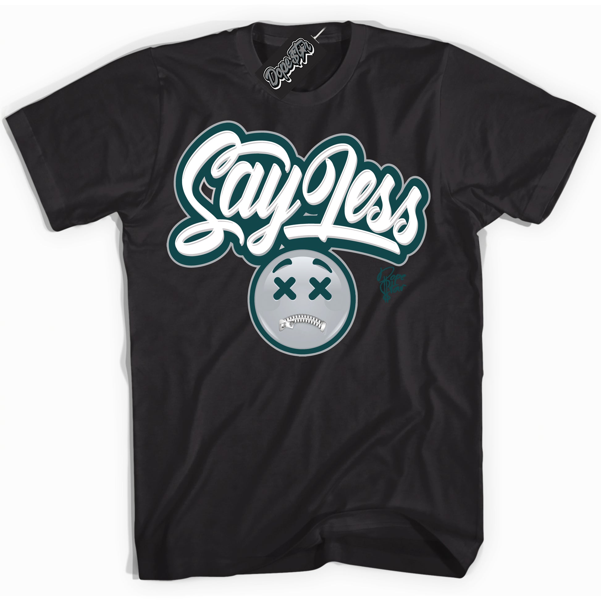 Cool Black Shirt with “ Say Less” design that perfectly matches Oxidized Green 4s Jordans.