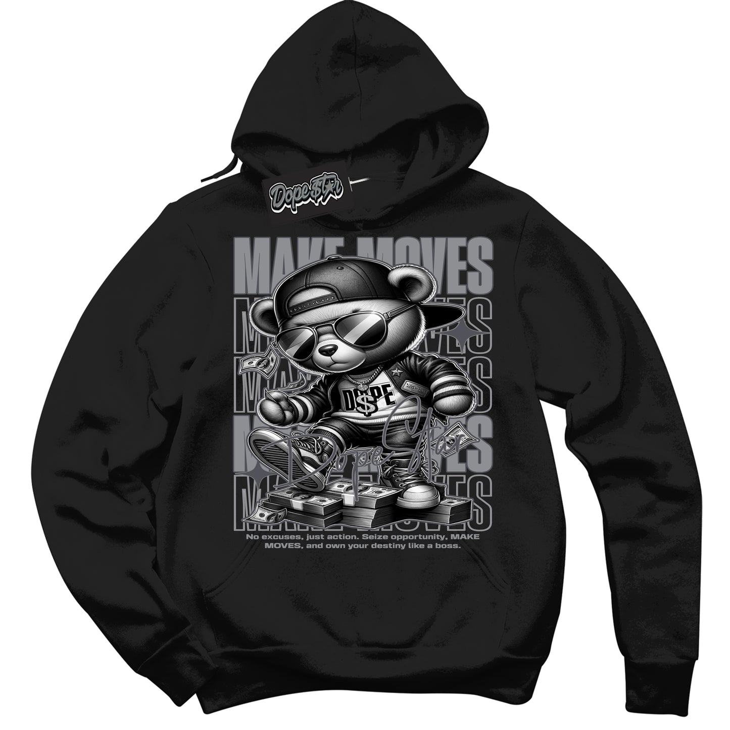 Cool Black Hoodie with “ Make Moves ”  design that Perfectly Matches Paris Olympics Wet Cement 4s Jordans.