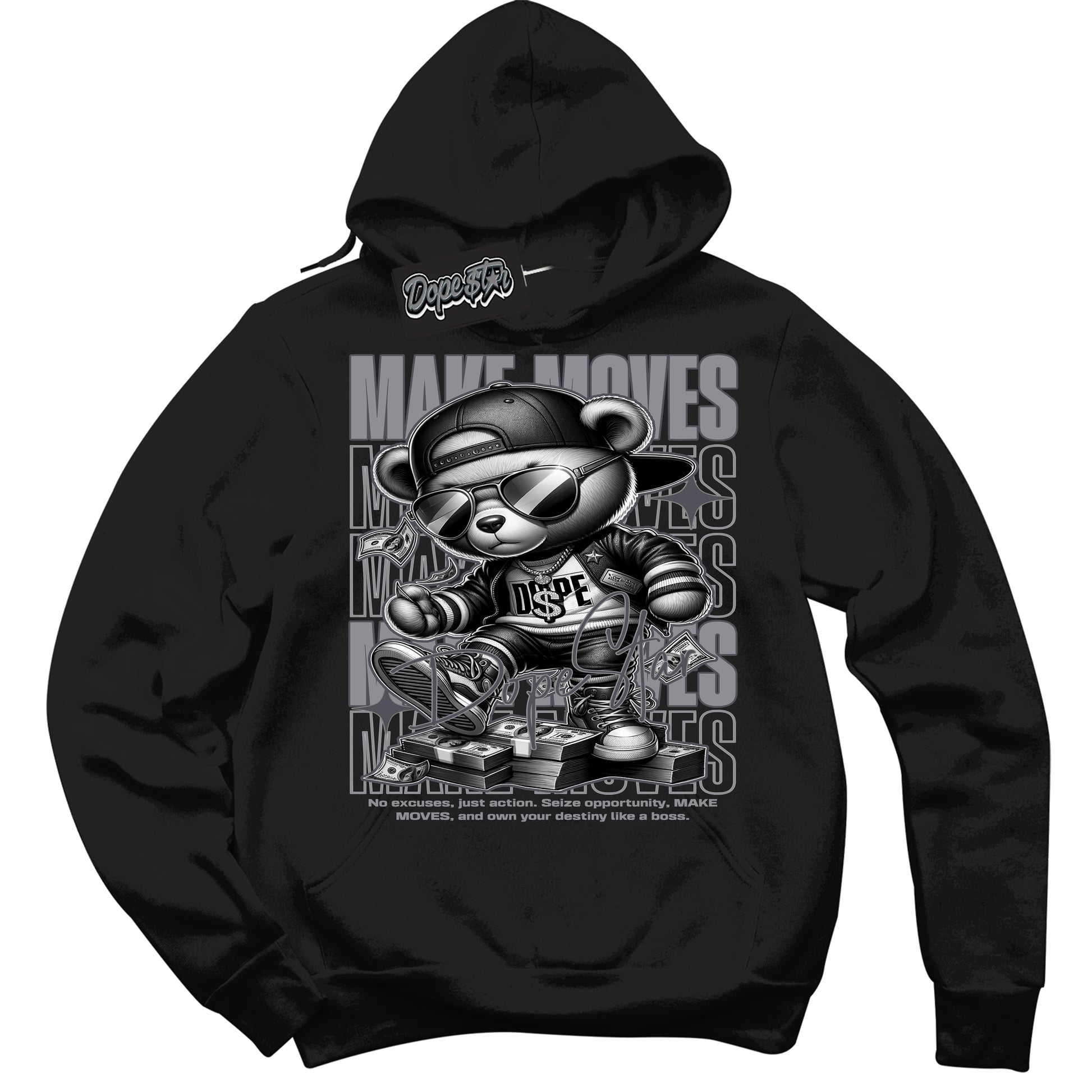 Cool Black Hoodie with “ Make Moves ”  design that Perfectly Matches Paris Olympics Wet Cement 4s Jordans.