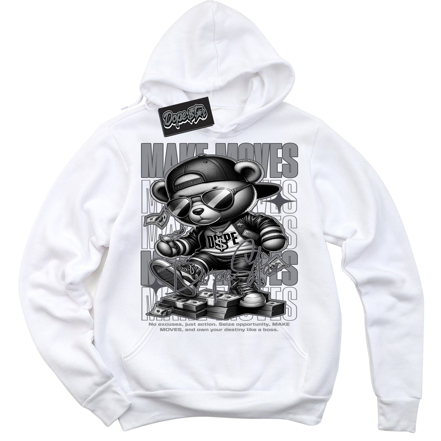 Cool White Hoodie with “ Make Moves ”  design that Perfectly Matches Paris Olympics Wet Cement 4s Jordans.