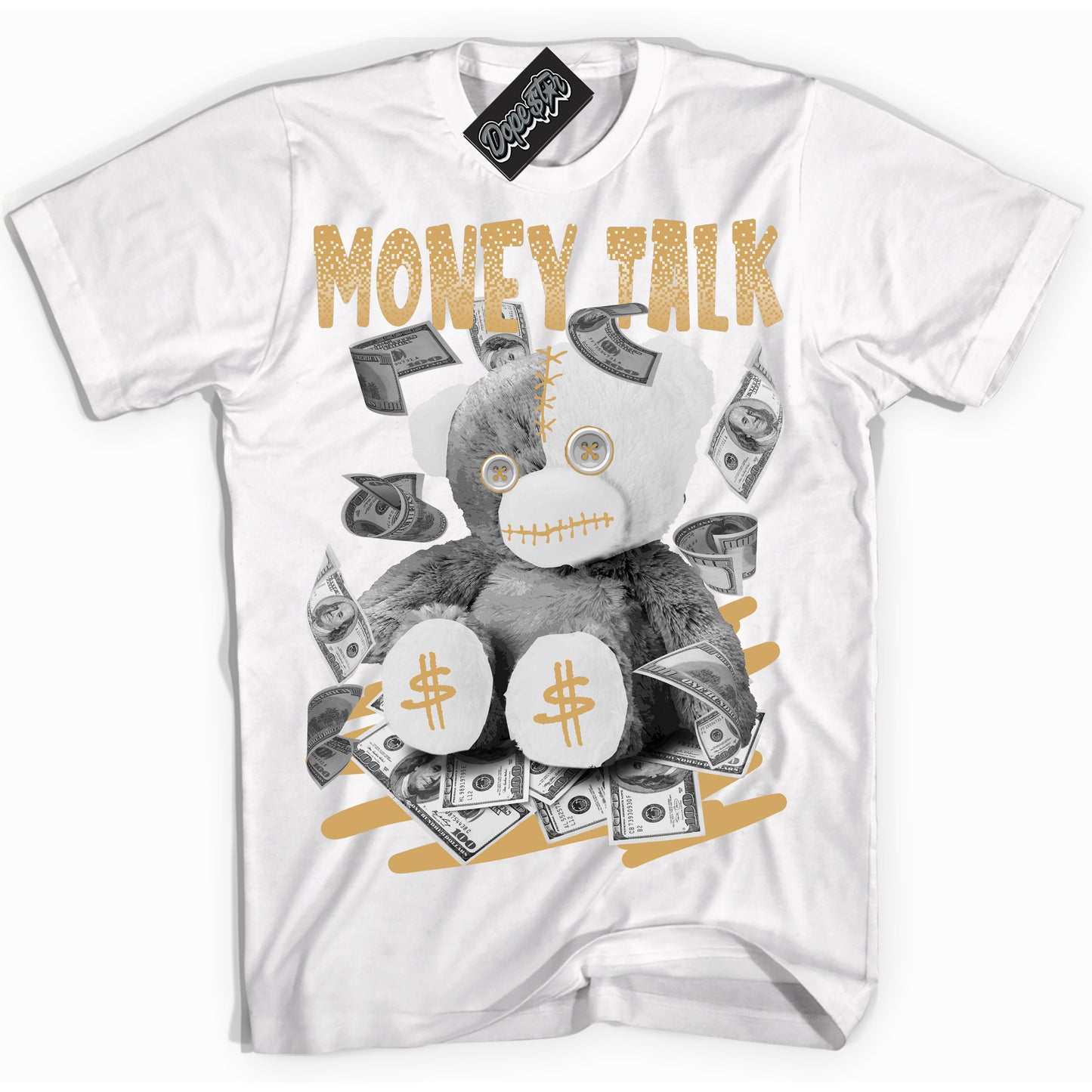 Cool White Shirt with “ Money Talk Bear ” design that perfectly matches Craft Paris 6s Jordans.